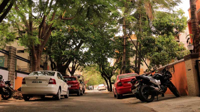 The road to 447-C, in the quiet residential neighborhood of Koramangala